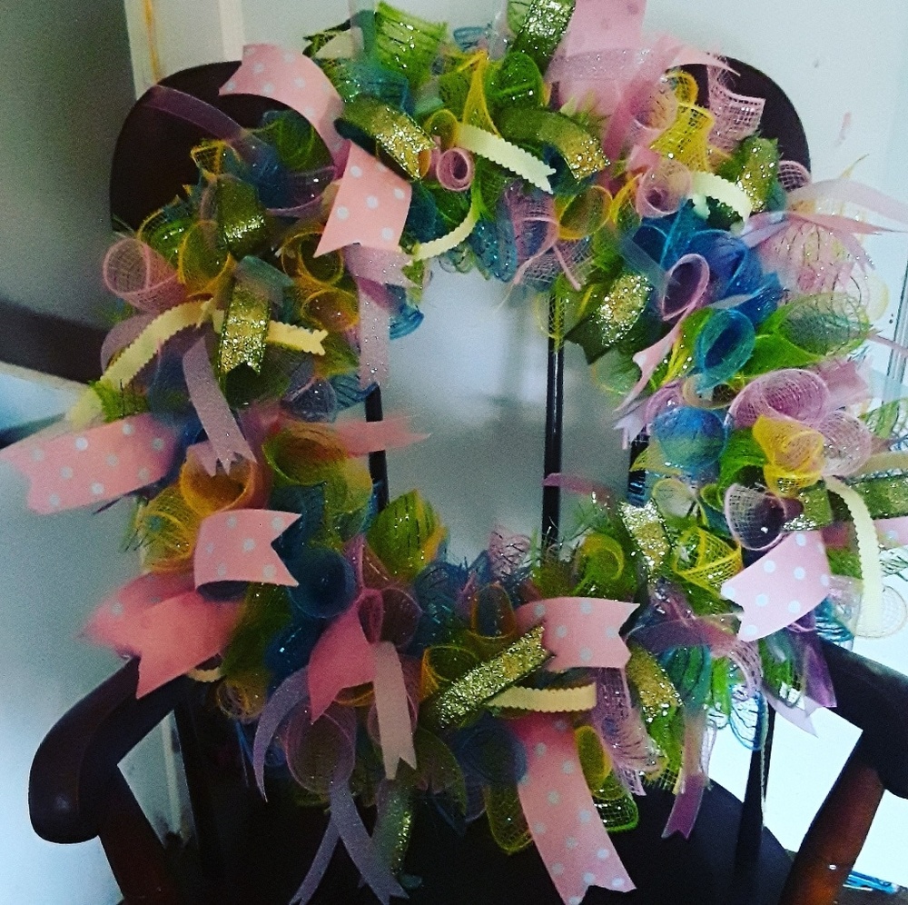 Handmade Deco mesh spring/summer wreath